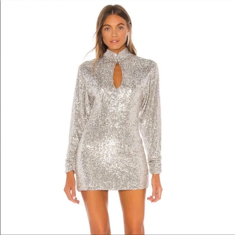 Ronny Kobo Lauper Silver Sequin Mini Dress